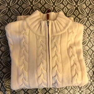 Men's cashmere/wool blend Ivory full zip cable cardigan size medium
